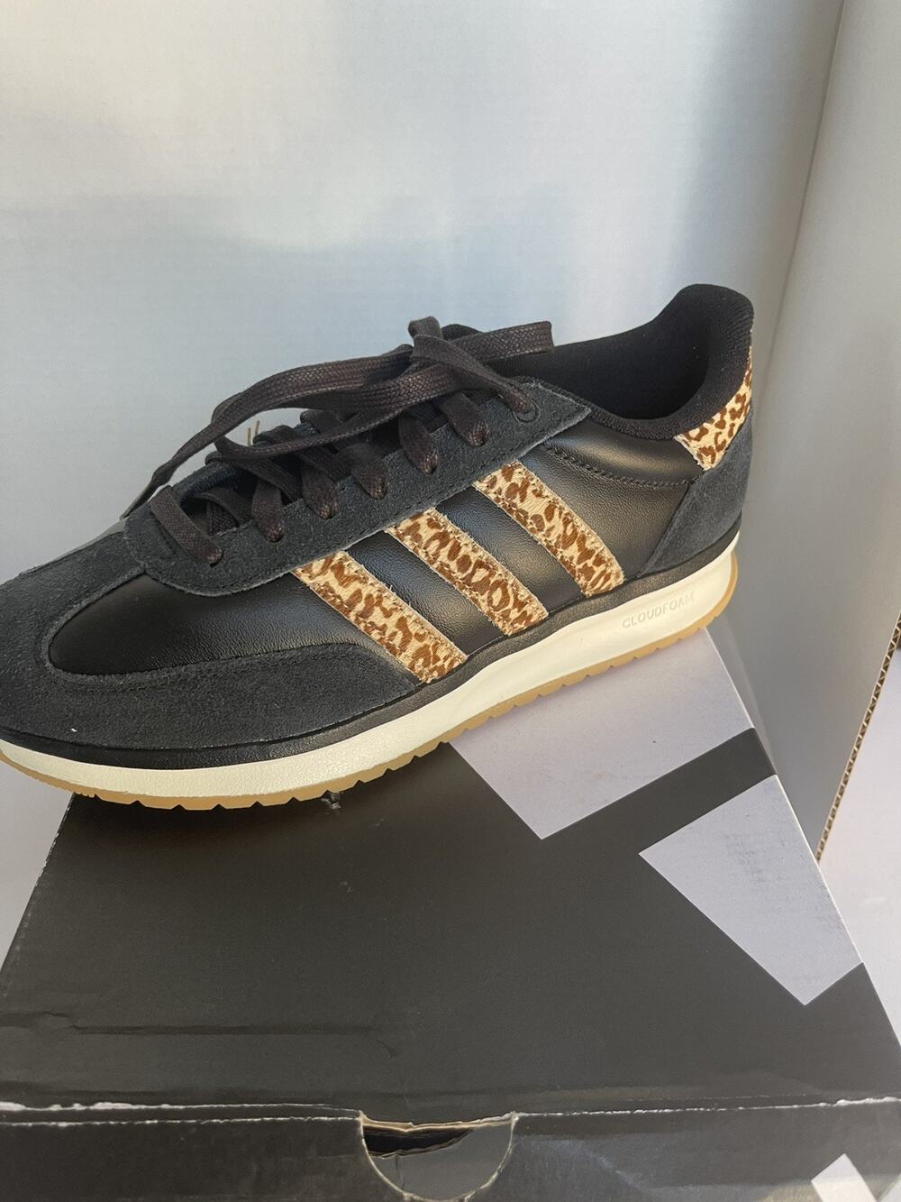 Adidas 70s 2.0 Woman’s Black W/ Leopard Size 9.5 K15790 Low Tops